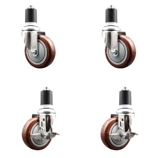 Service Caster 4 Inch 316SS Maroon Poly Swivel 1-3/4 Inch Expanding Stem Caster Brake SCC, 2PK SS316EX20S414-PPUB-MRN-2-TLB-2-134 - main